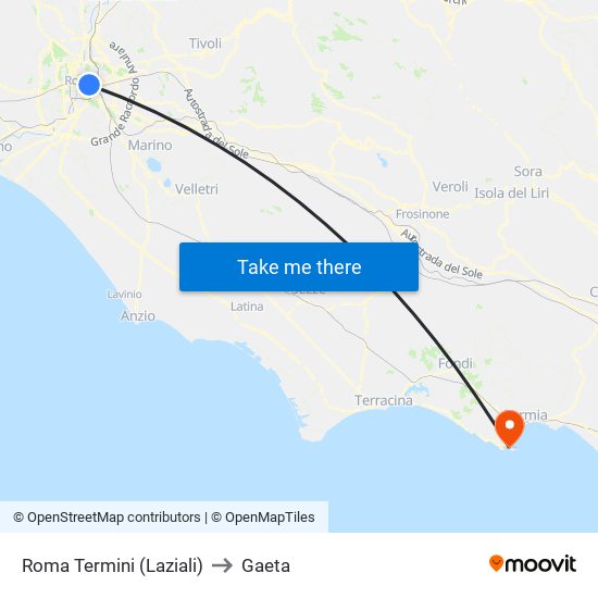 Roma Termini (Laziali) to Gaeta map
