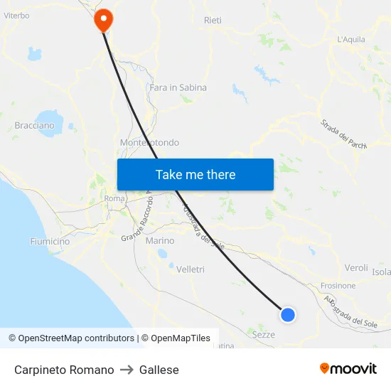 Carpineto Romano to Gallese map