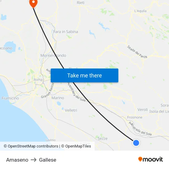 Amaseno to Gallese map