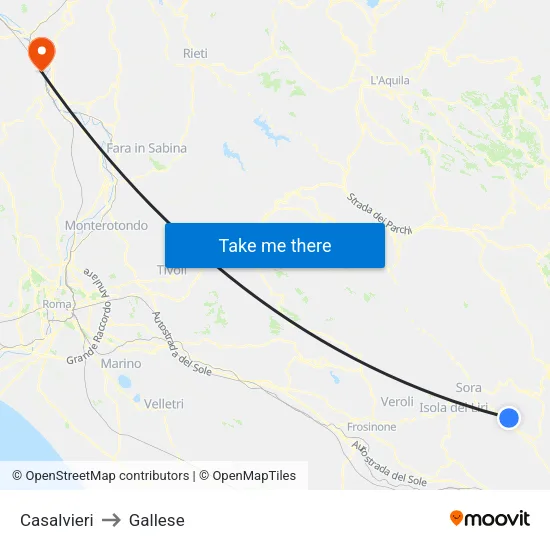 Casalvieri to Gallese map