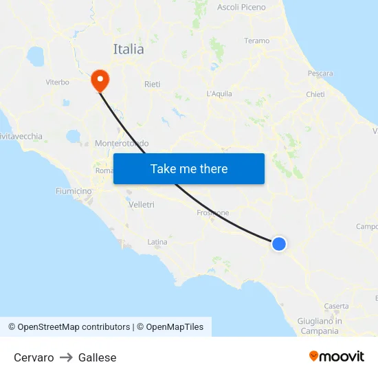 Cervaro to Gallese map