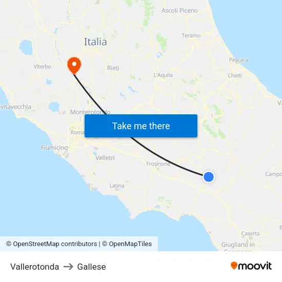 Vallerotonda to Gallese map