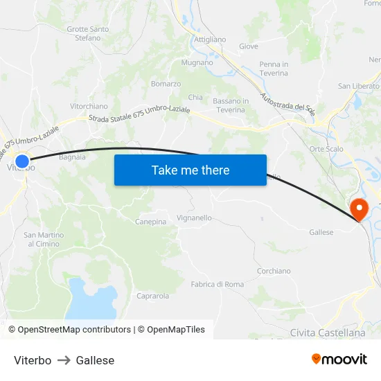 Viterbo to Gallese map