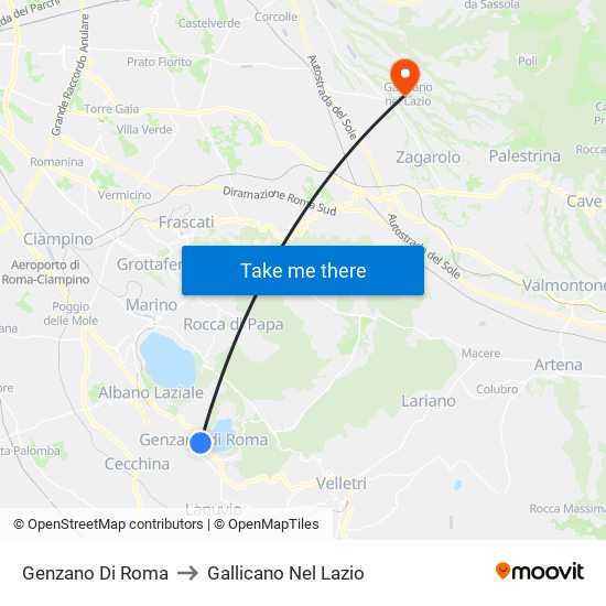 Genzano Di Roma to Gallicano Nel Lazio map