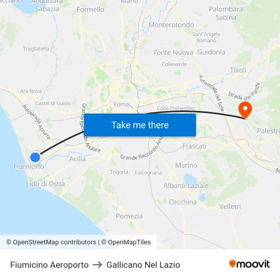 Fiumicino Airport to Gallicano Nel Lazio map