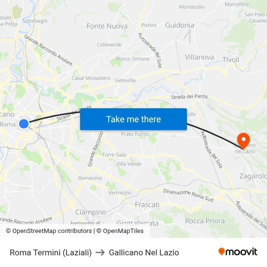 Roma Termini (Laziali) to Gallicano Nel Lazio map