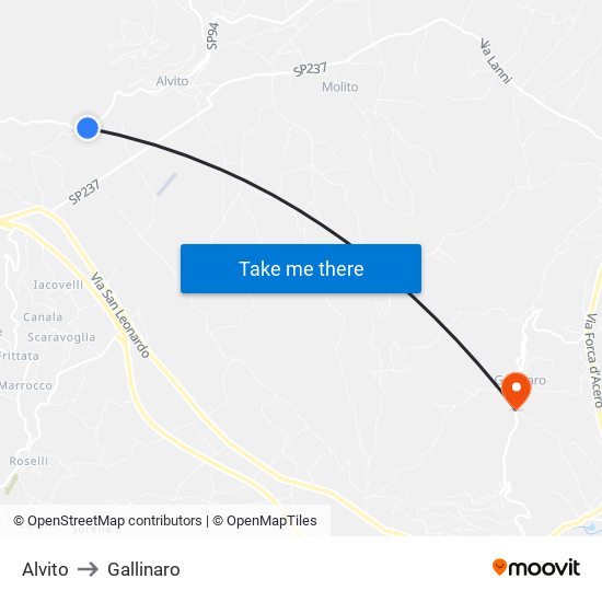 Alvito to Gallinaro map