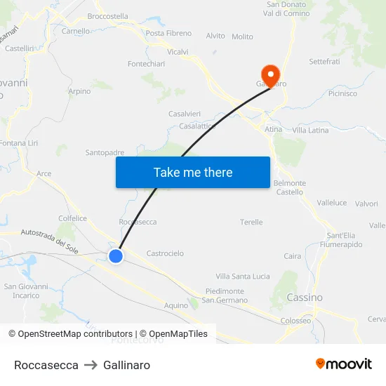 Roccasecca to Gallinaro map