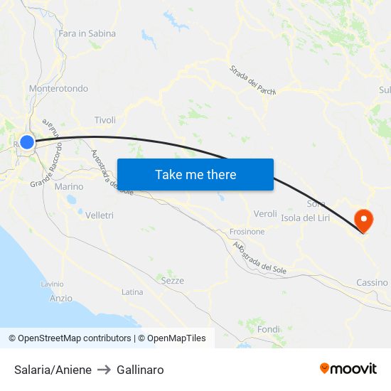 Salaria/Aniene to Gallinaro map