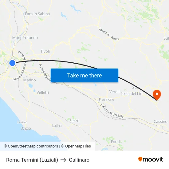 Roma Termini (Laziali) to Gallinaro map