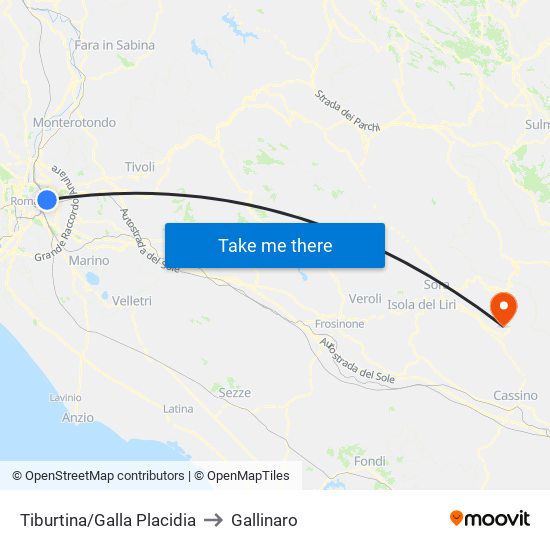 Tiburtina/Galla Placidia to Gallinaro map