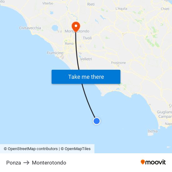 Ponza to Monterotondo map