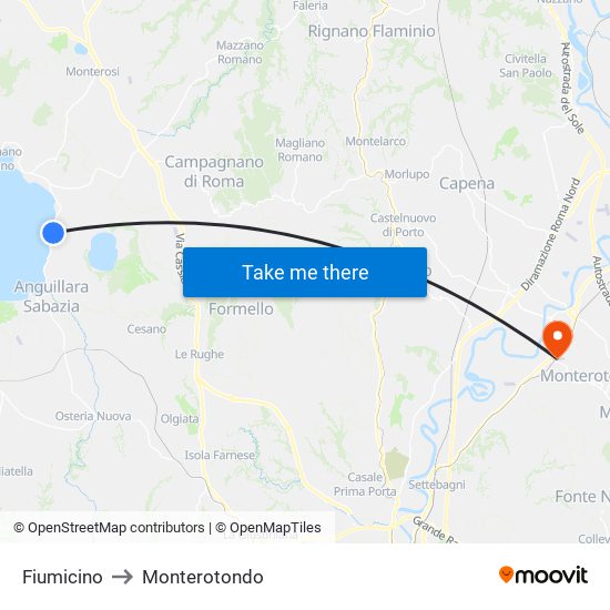 Fiumicino to Monterotondo map