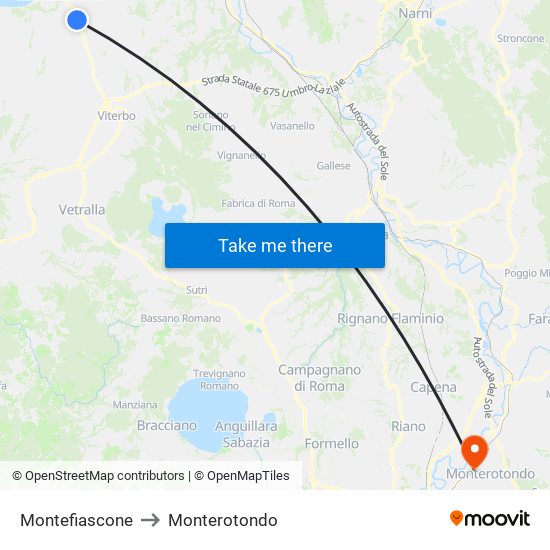 Montefiascone to Monterotondo map
