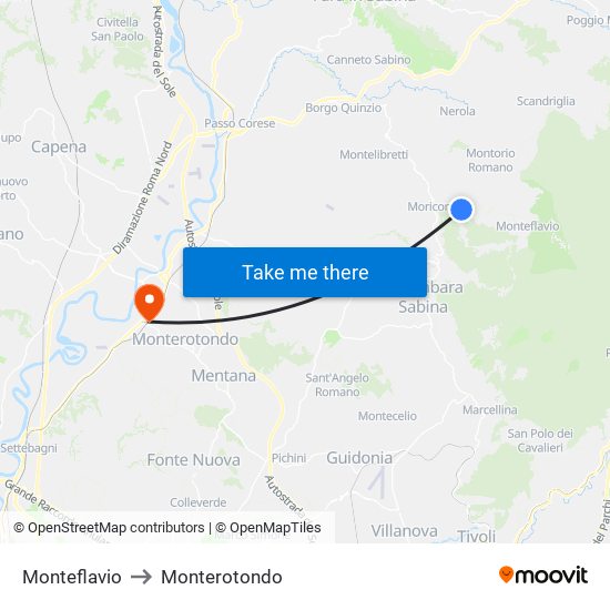 Monteflavio to Monterotondo map