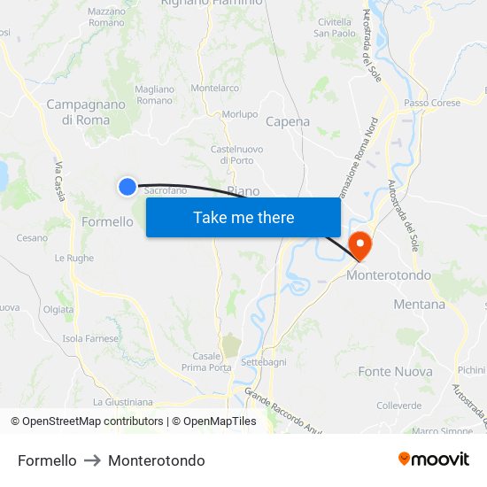 Formello to Monterotondo map