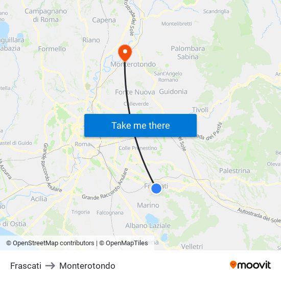 Frascati to Monterotondo map