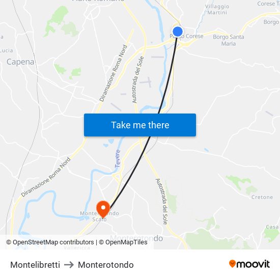 Montelibretti to Monterotondo map