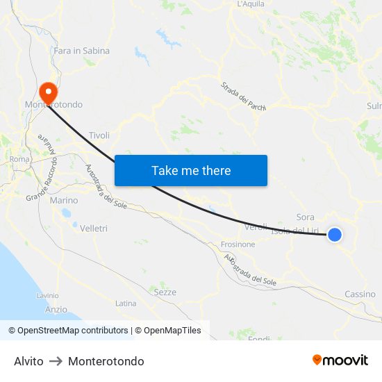 Alvito to Monterotondo map