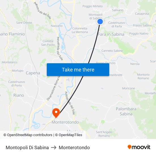 Montopoli Di Sabina to Monterotondo map