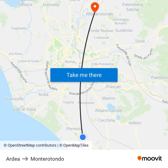 Ardea to Monterotondo map