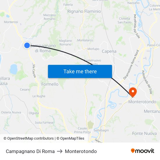 Campagnano Di Roma to Monterotondo map