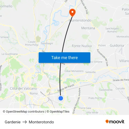 Gardenie to Monterotondo map