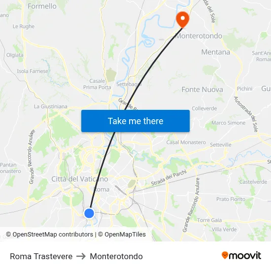 Roma Trastevere to Monterotondo map