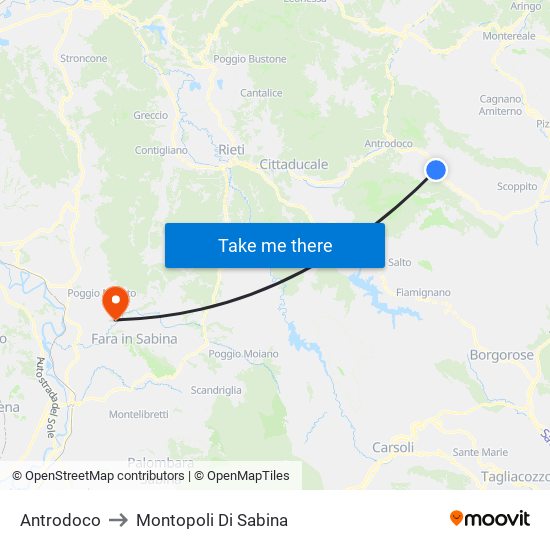 Antrodoco to Montopoli Di Sabina map