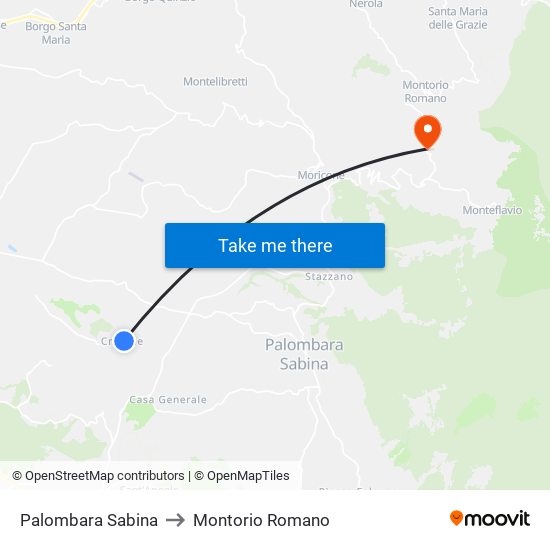 Palombara Sabina to Montorio Romano map