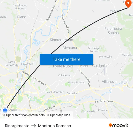 Risorgimento to Montorio Romano map
