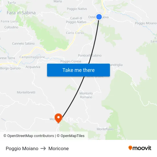 Poggio Moiano to Moricone map