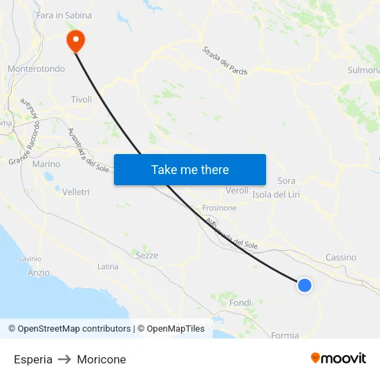 Esperia to Moricone map