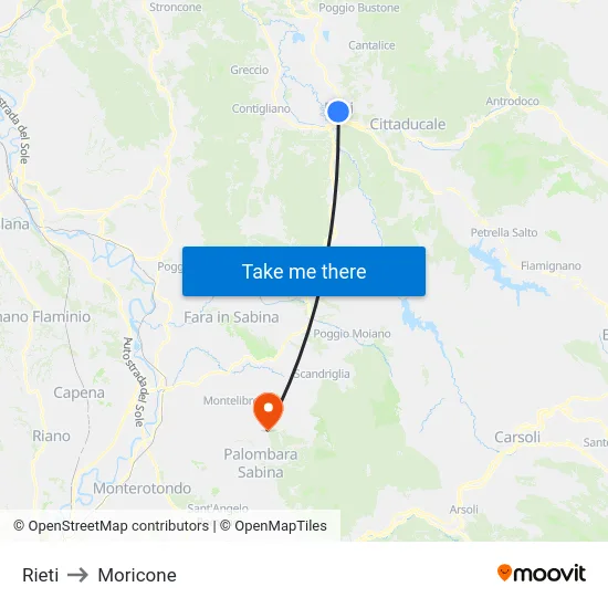 Rieti to Moricone map