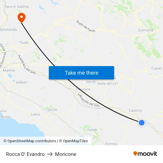 Rocca D' Evandro to Moricone map