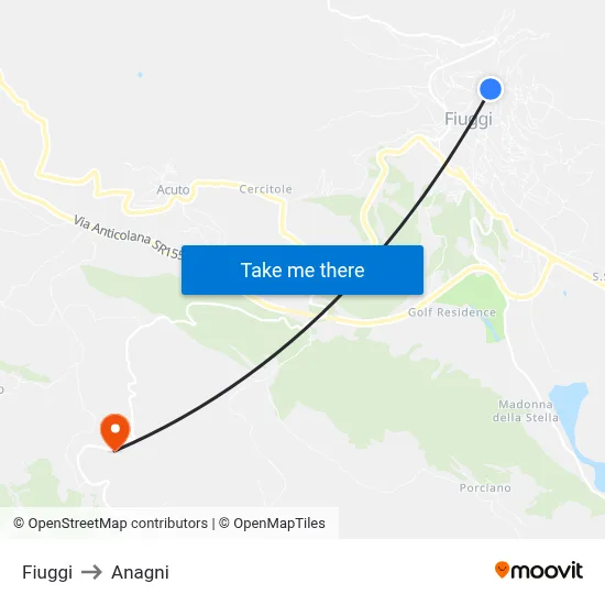 Fiuggi to Anagni map