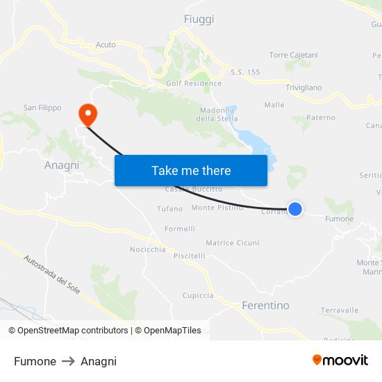 Fumone to Anagni map