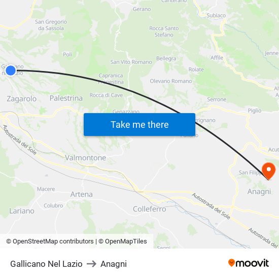 Gallicano Nel Lazio to Anagni map