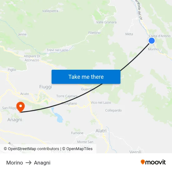 Morino to Anagni map