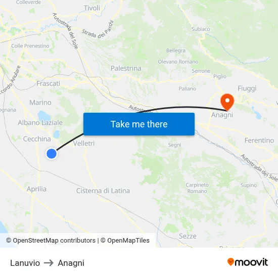 Lanuvio to Anagni map