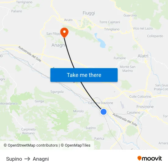 Supino to Anagni map