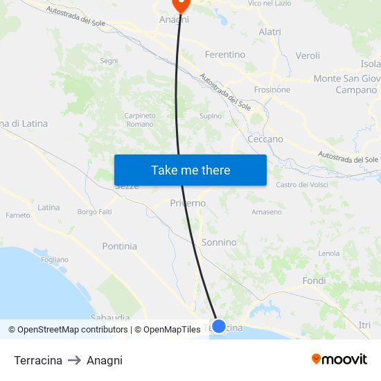Terracina to Anagni map