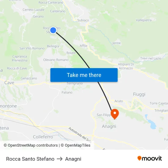 Rocca Santo Stefano to Anagni map