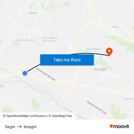 Segni to Anagni map