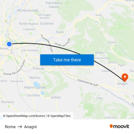 Rome to Anagni map