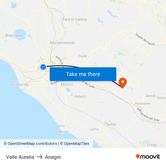 Valle Aurelia to Anagni map