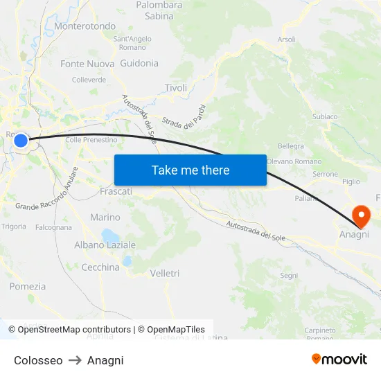 Colosseo to Anagni map