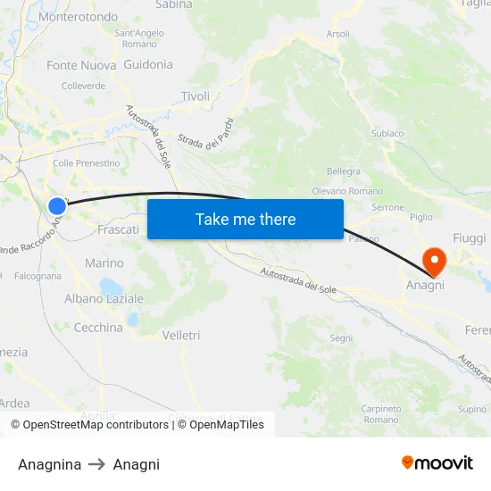 Anagnina to Anagni map