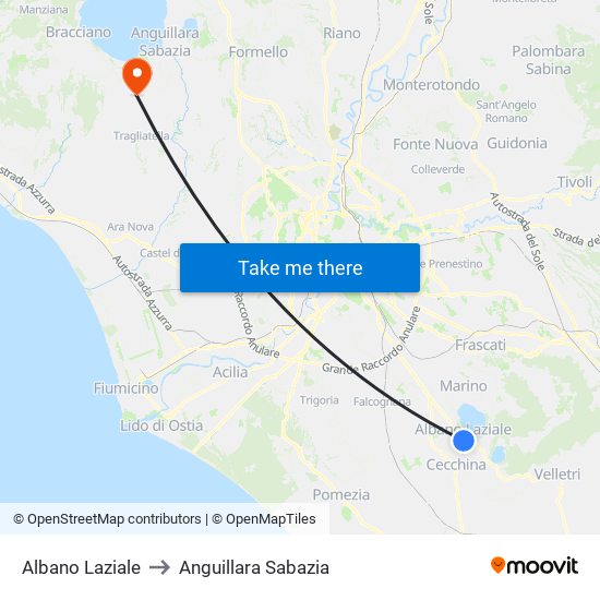 Albano Laziale to Anguillara Sabazia map
