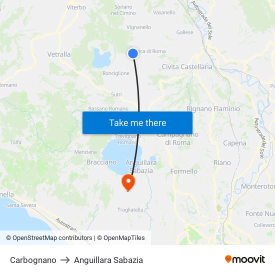 Carbognano to Anguillara Sabazia map